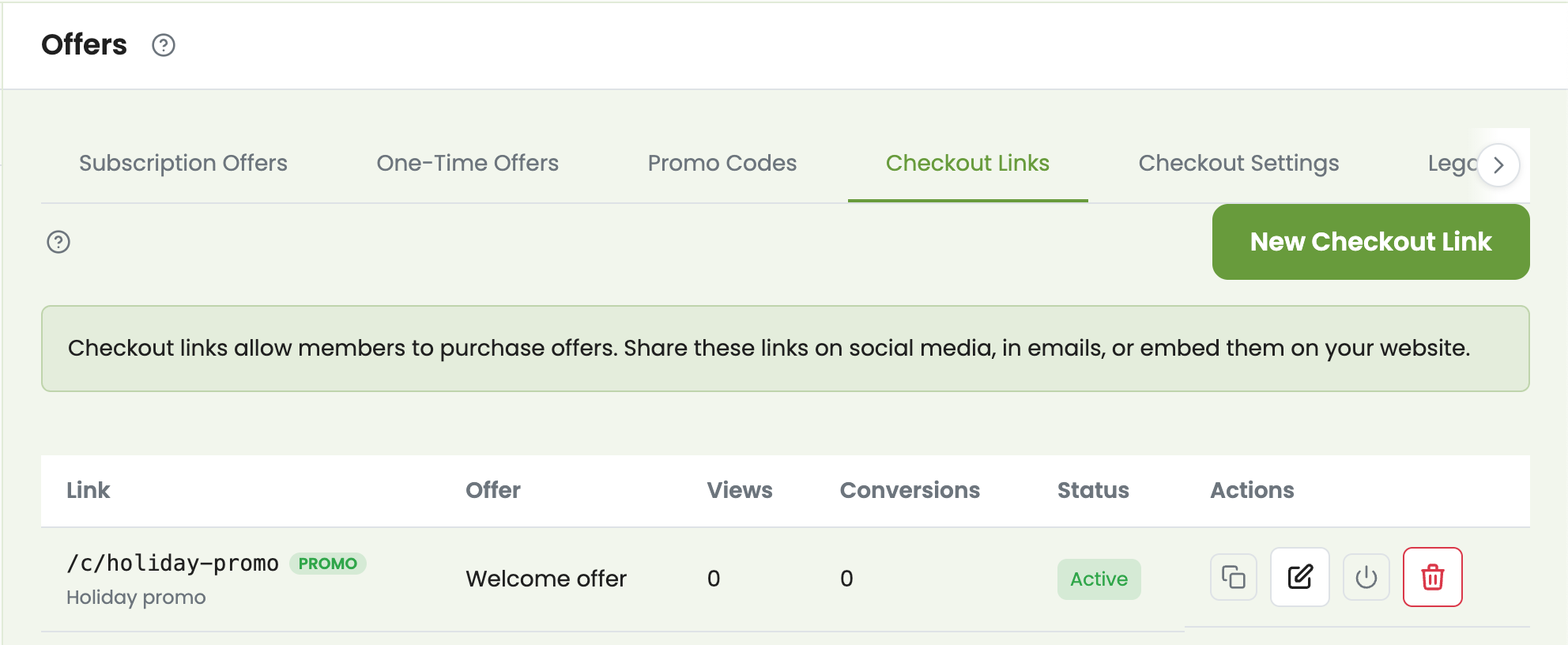 Checkout link builder showing direct payment configuration