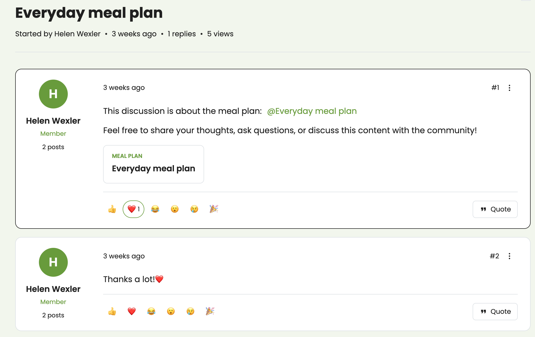 Forum post with threaded replies and reactions