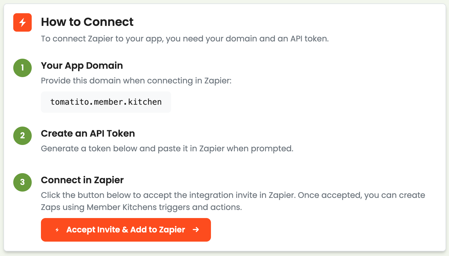 Zapier integration showing available triggers and actions