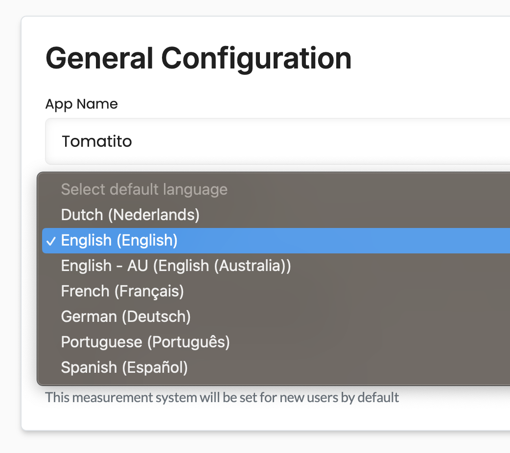 Tenant core language settings driving translated interface text across the app