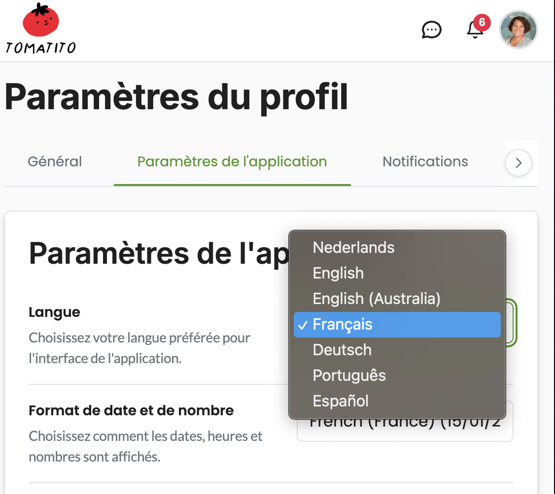 Member language preference so each user chooses their own interface language